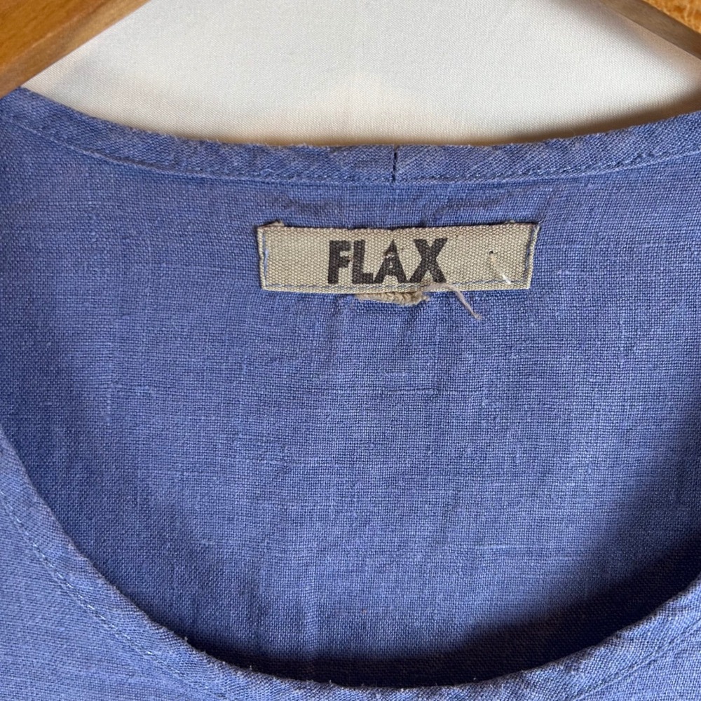 FLAX Womens Blue 100% Linen Short Sleeve Scoop Neck Boxy Top - Picture 3 of 8